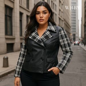 White House Black Market Tweed & Faux Leather Moto Jacket - Size 4 (NWT)